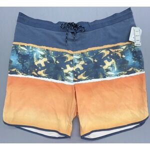 George Bathing Suit Men 2XL Blue Orange Swim Trunks Shorts Beach Non-Mesh Liner